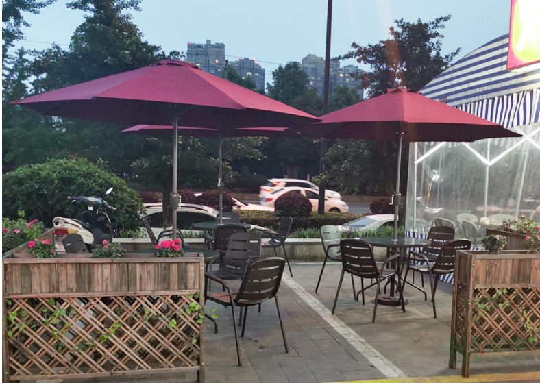 远茂遮阳伞户外中柱伞,商用折叠桌椅带雨伞
